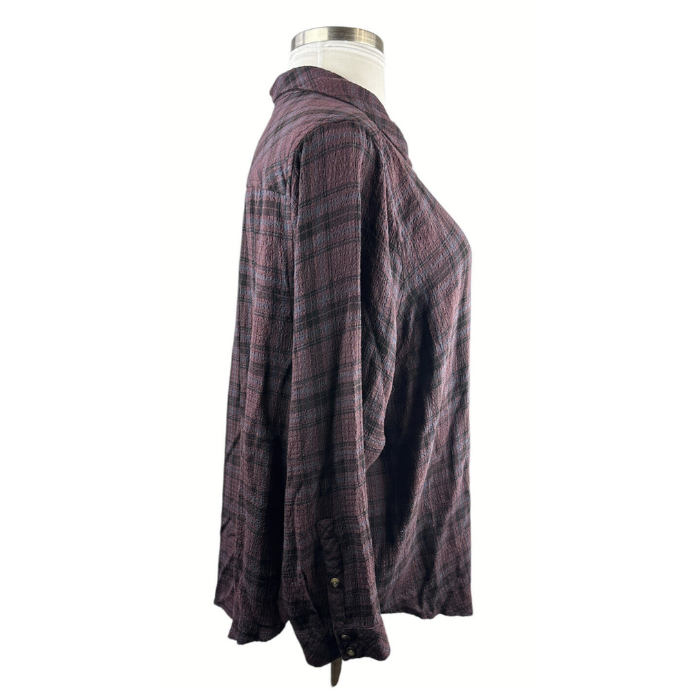 Torrid Lizzie Crinkle Flannel Gauze Button Up Tunic Red Plaid Plus Size 3 3X - Picture 7 of 10